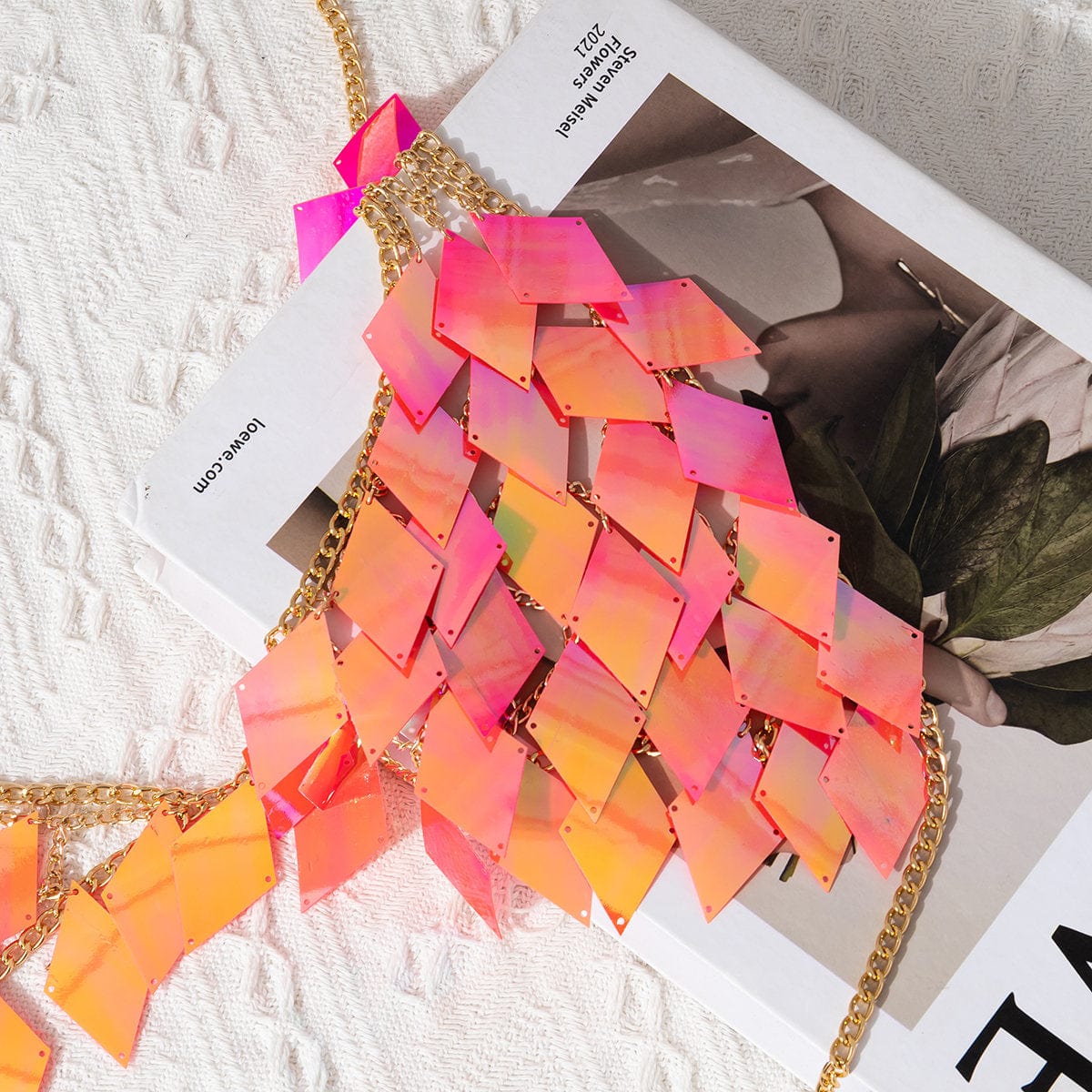 Handmade Orange Rhombic Squamous Backless Sequin Bra - ArtGalleryZen