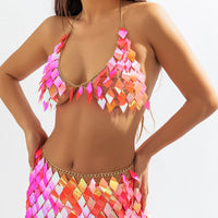 Thumbnail for Handmade Orange Rhombic Squamous Backless Sequin Bra - ArtGalleryZen