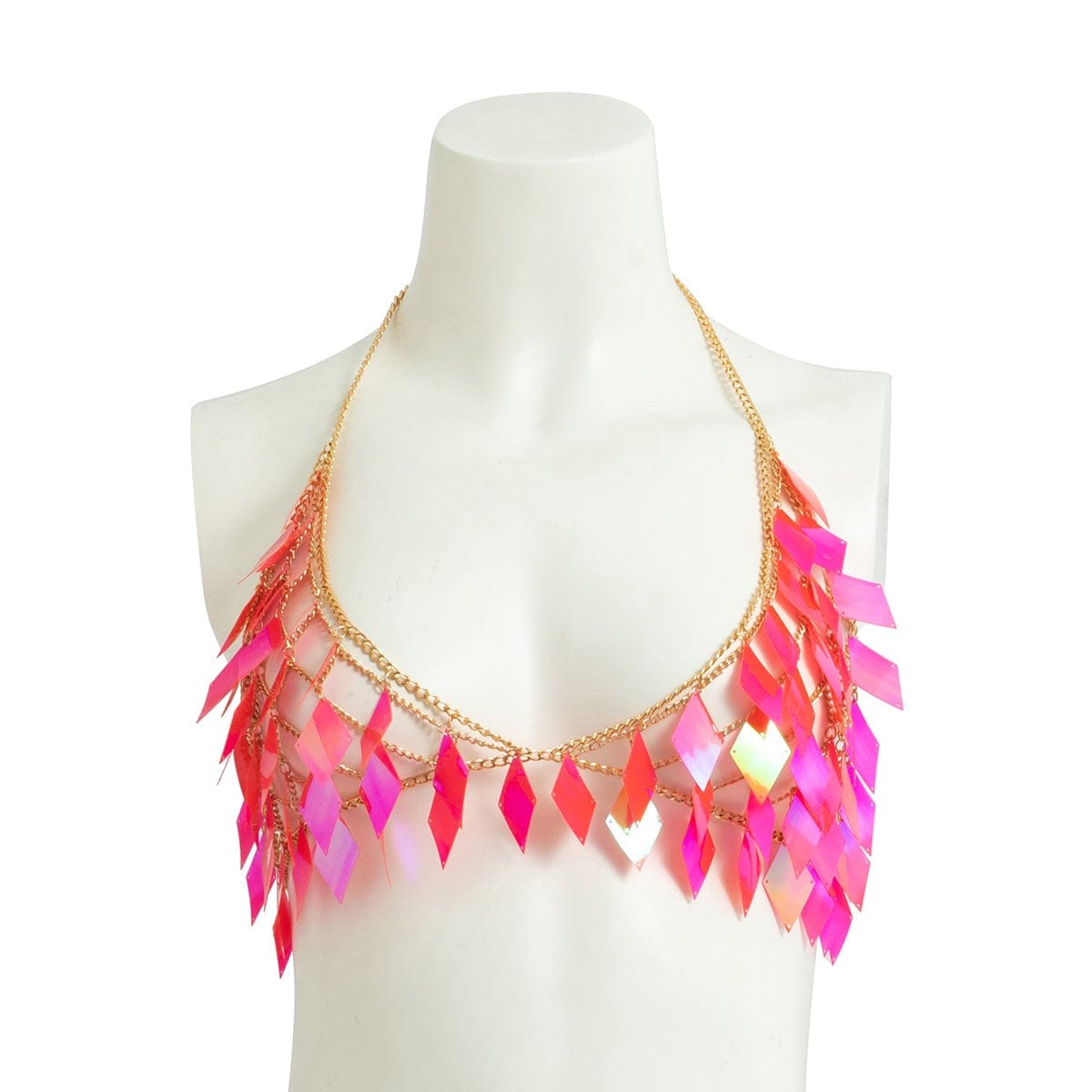 Handmade Orange Rhombic Squamous Backless Sequin Bra - ArtGalleryZen