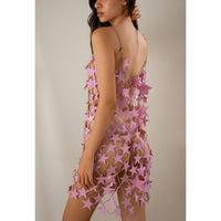 Thumbnail for Handmade Pink Black Star Sequins Patchwork Rave Party Mini Dress - ArtGalleryZen