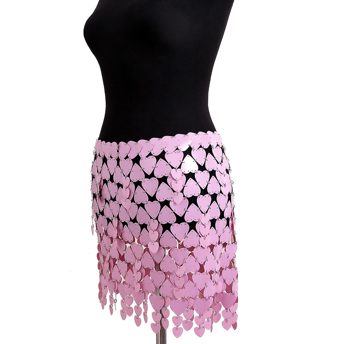 Handmade Pink Heart Sequins Patchwork Strappy Nightclub Party Mini Skirt