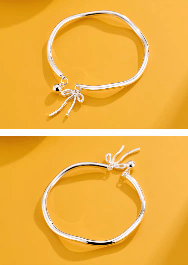 Handmade Silver Ribbon Bangle Bracelet - ArtGalleryZen