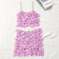 Thumbnail for Handmade Squamous Hollow Pink Black Star Sequins Strappy Rave Party Skirt - ArtGalleryZen