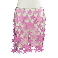 Thumbnail for Handmade Squamous Hollow Pink Black Star Sequins Strappy Rave Party Skirt - ArtGalleryZen