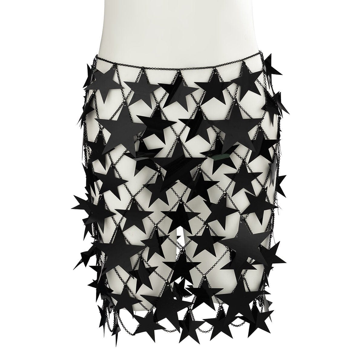 Handmade Squamous Hollow Pink Black Star Sequins Strappy Rave Party Skirt - ArtGalleryZen