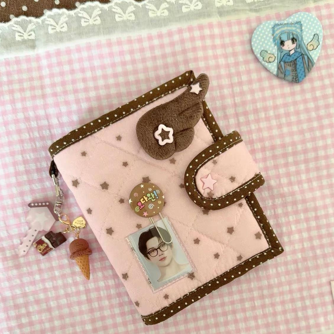 Handmade Star Polka Dot Pink A6 B6 A5 Fabric Book Cover - ArtGalleryZen