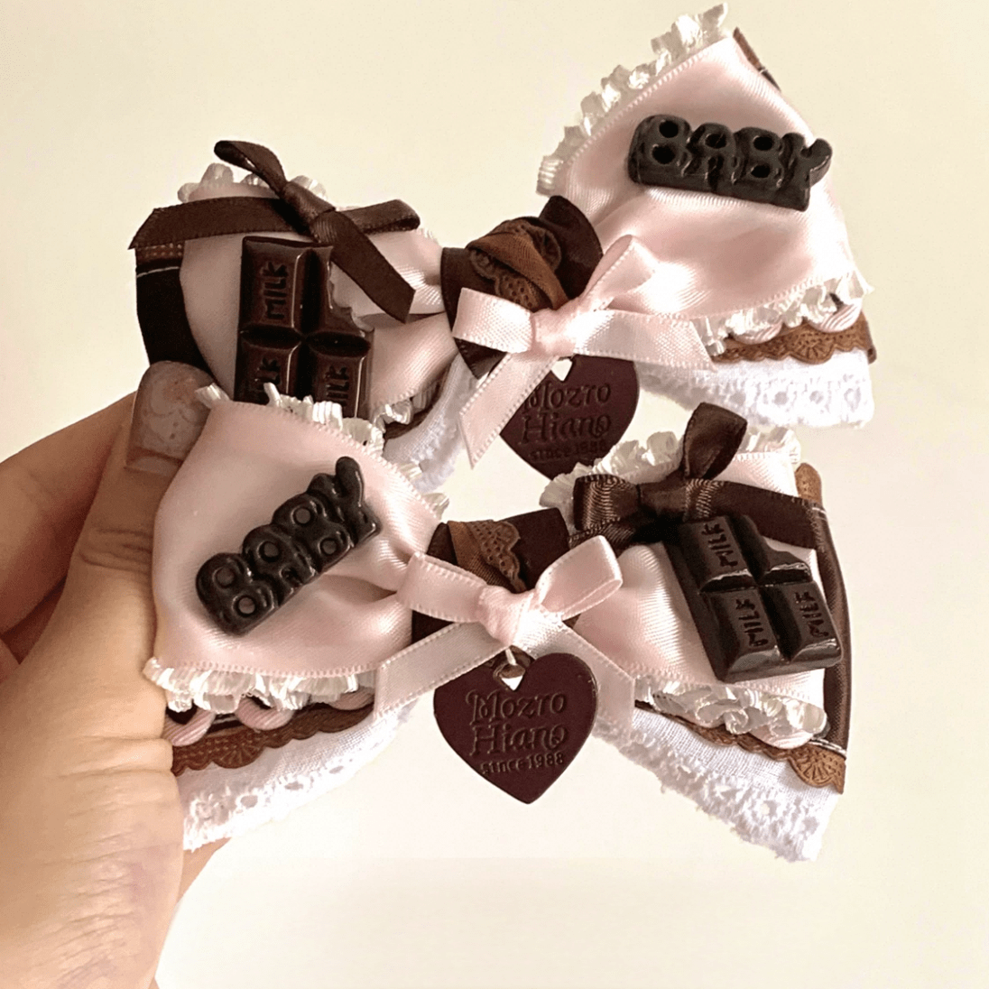 Handmade Strawberry Chocolate Ribbon Bowknot Hair Clip - ArtGalleryZen