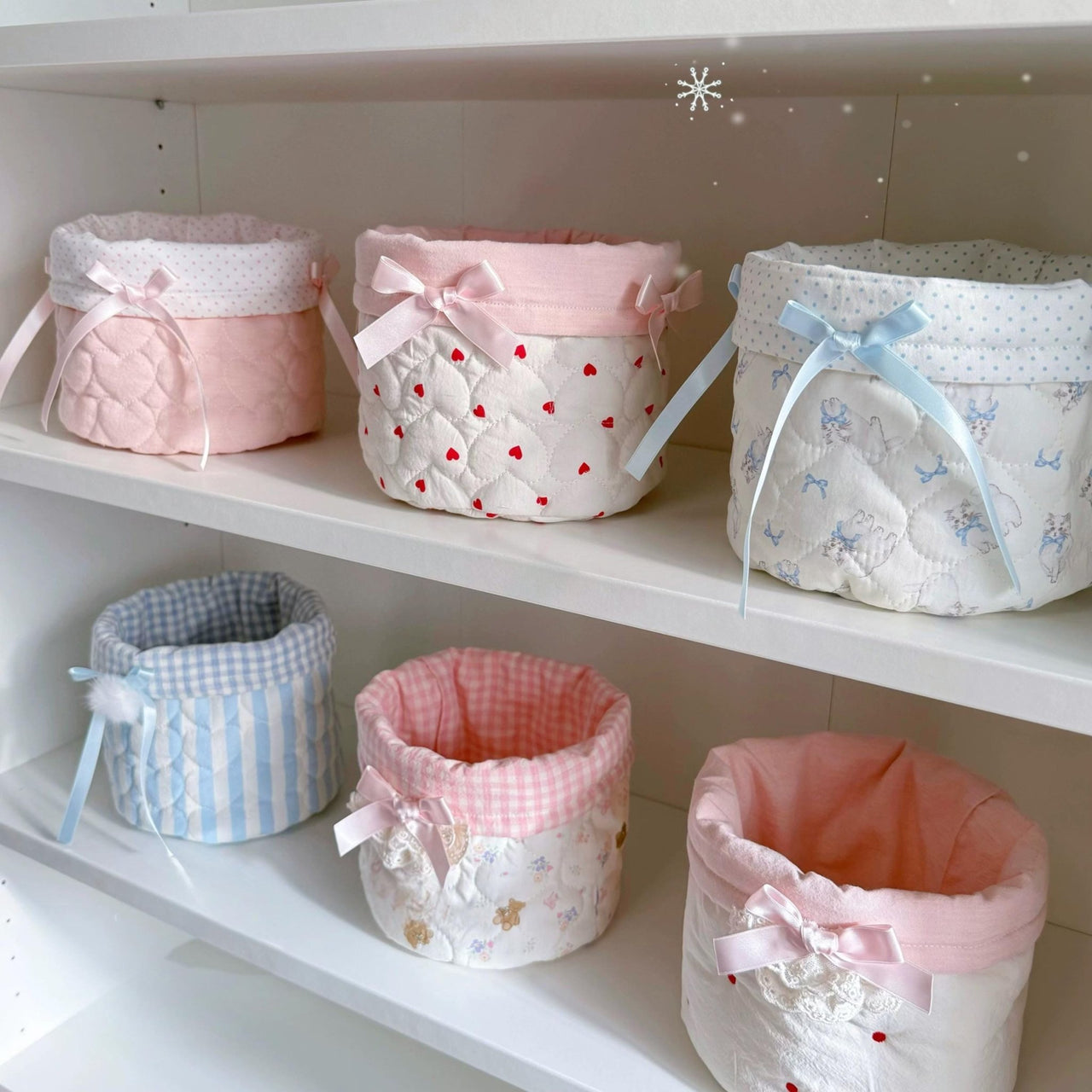 Handmade Sweet Bowknot Heart Round Fabric Storage Basket - ArtGalleryZen