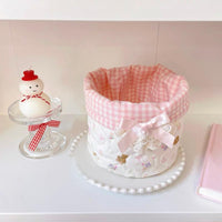 Thumbnail for Handmade Sweet Bowknot Heart Round Fabric Storage Basket - ArtGalleryZen
