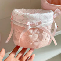 Thumbnail for Handmade Sweet Bowknot Heart Round Fabric Storage Basket - ArtGalleryZen