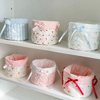 Thumbnail for Handmade Sweet Bowknot Heart Round Fabric Storage Basket - ArtGalleryZen