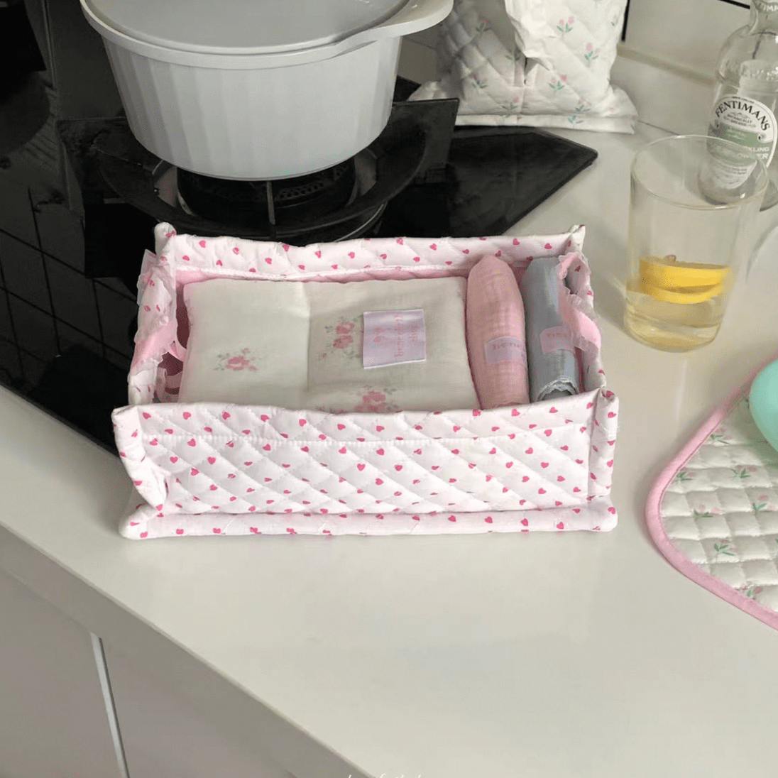 Handmade Sweet Heart Tulip Fabric Storage Basket - ArtGalleryZen