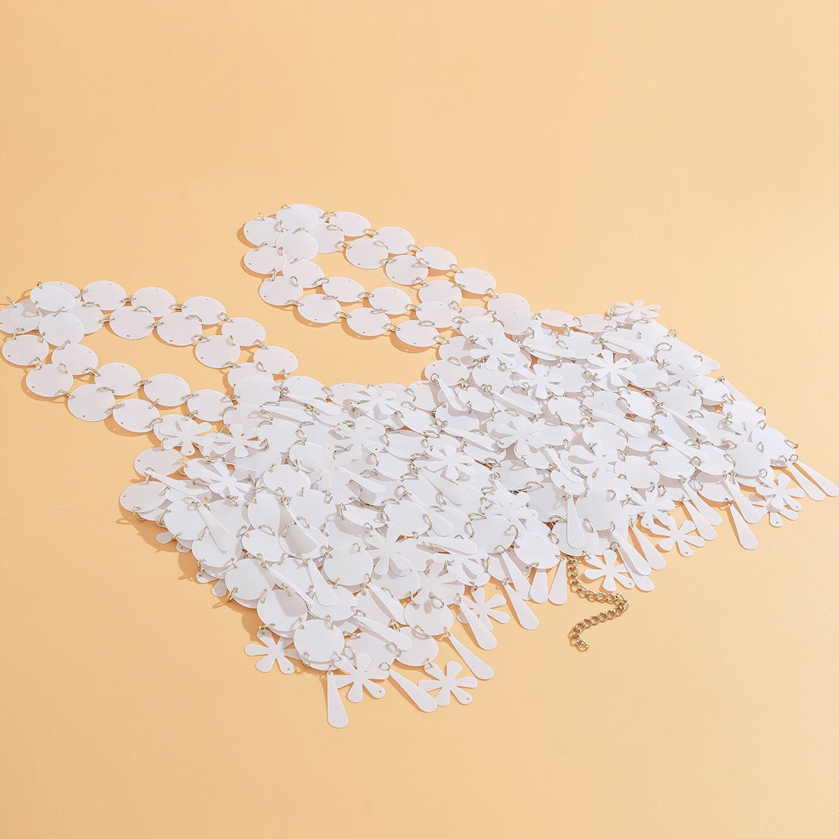 Handmade White Black Mirror Sequins Tassel Party Tank Top - ArtGalleryZen