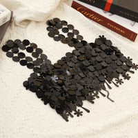 Thumbnail for Handmade White Black Mirror Sequins Tassel Party Tank Top - ArtGalleryZen