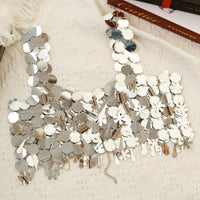 Thumbnail for Handmade White Black Mirror Sequins Tassel Party Tank Top - ArtGalleryZen