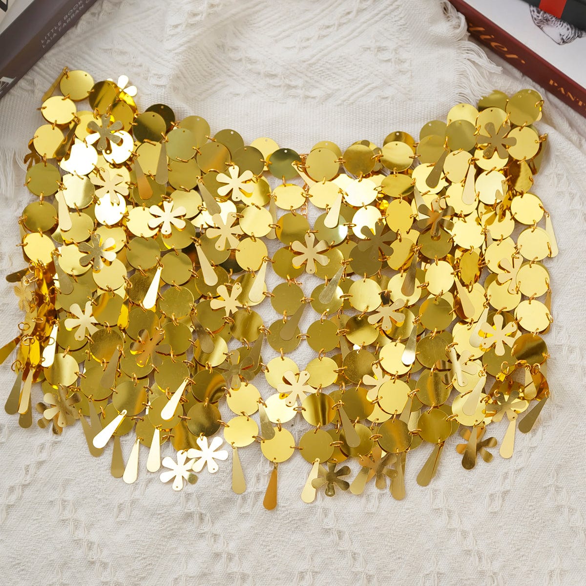 Handmade White Black Sequins Tassel Patchwork Strappy Nightclub Party Mini Skirt - ArtGalleryZen