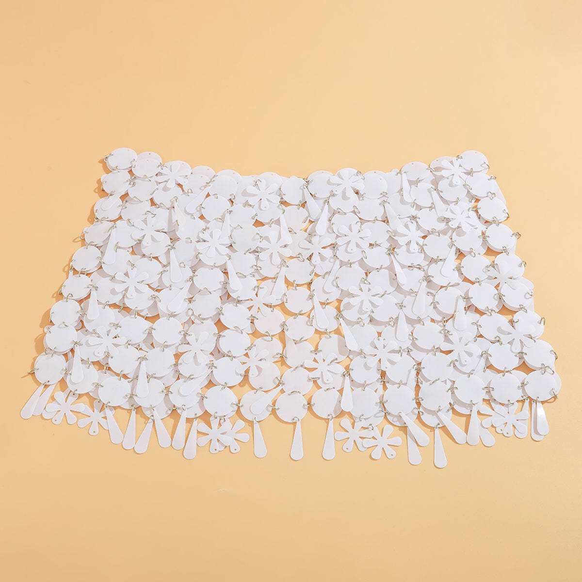 Handmade White Black Sequins Tassel Patchwork Strappy Nightclub Party Mini Skirt - ArtGalleryZen