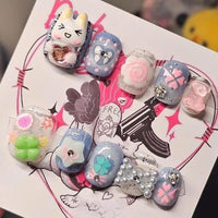 Thumbnail for Handmade Y2K Doro Cat Clover 3D Press on Nails Short False Nail - ArtGalleryZen