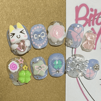 Thumbnail for Handmade Y2K Doro Cat Clover 3D Press on Nails Short False Nail - ArtGalleryZen