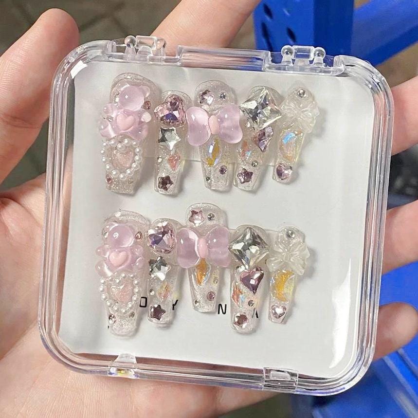Handmade Y2K Gummy Bears Bowknot 3D Press on Nails False Nail - ArtGalleryZen