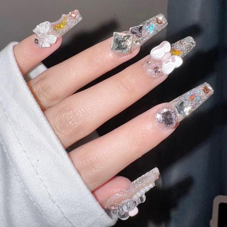 Handmade Y2K Gummy Bears Bowknot 3D Press on Nails False Nail - ArtGalleryZen