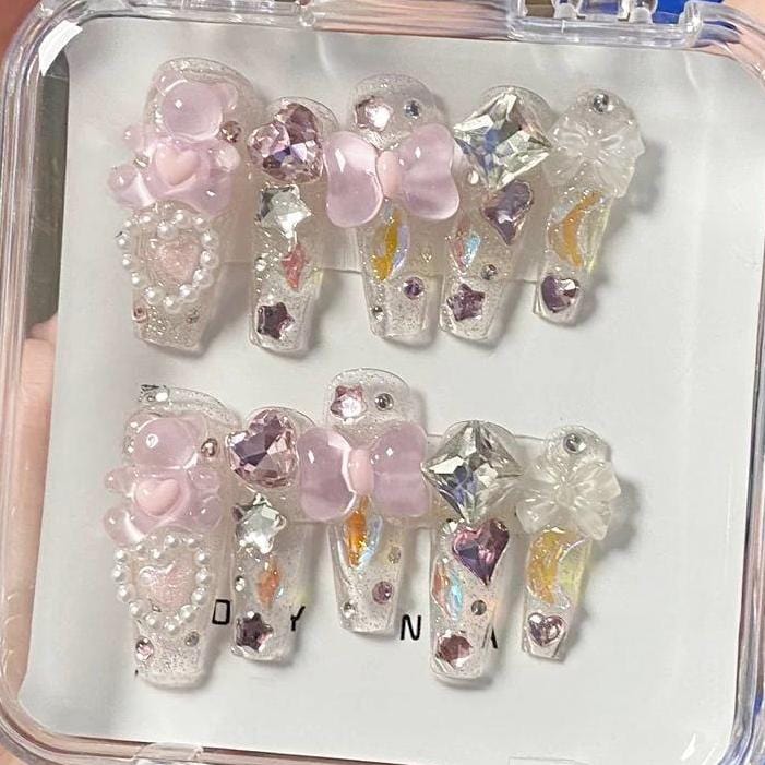 Handmade Y2K Gummy Bears Bowknot 3D Press on Nails False Nail - ArtGalleryZen
