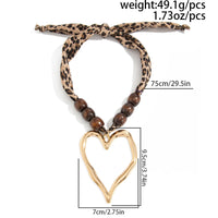Thumbnail for Heart Pendant Leopard Print Chiffon Wooden Beads Choker Necklace - ArtGalleryZen
