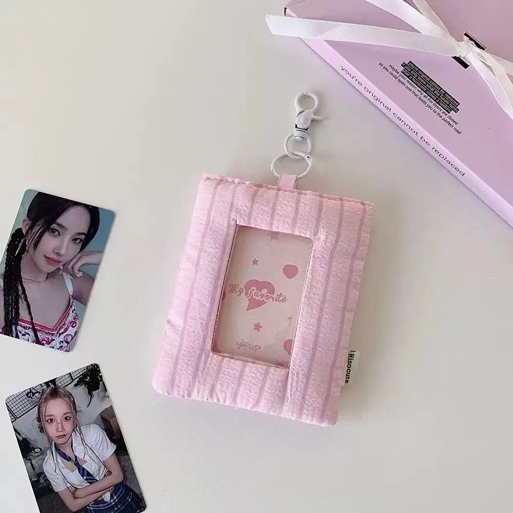 Heart Stripe Fabric Photocard Holder Keychain Kpop Card Display Bag - ArtGalleryZen