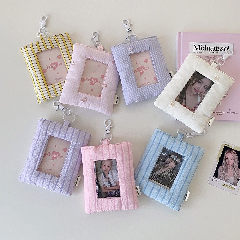 Heart Stripe Fabric Photocard Holder Keychain Kpop Card Display Bag - ArtGalleryZen