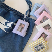 Thumbnail for Heart Stripe Fabric Photocard Holder Keychain Kpop Card Display Bag - ArtGalleryZen