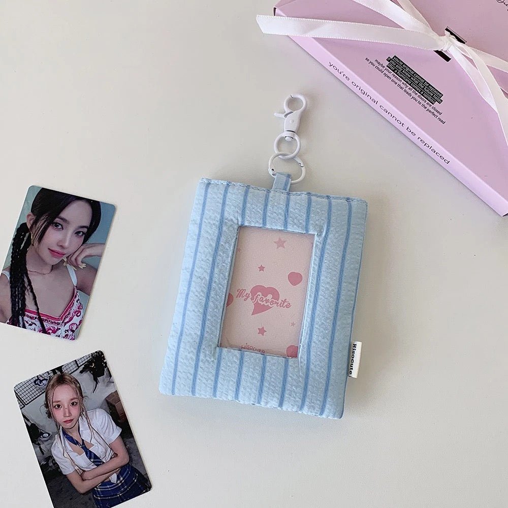 Heart Stripe Fabric Photocard Holder Keychain Kpop Card Display Bag - ArtGalleryZen