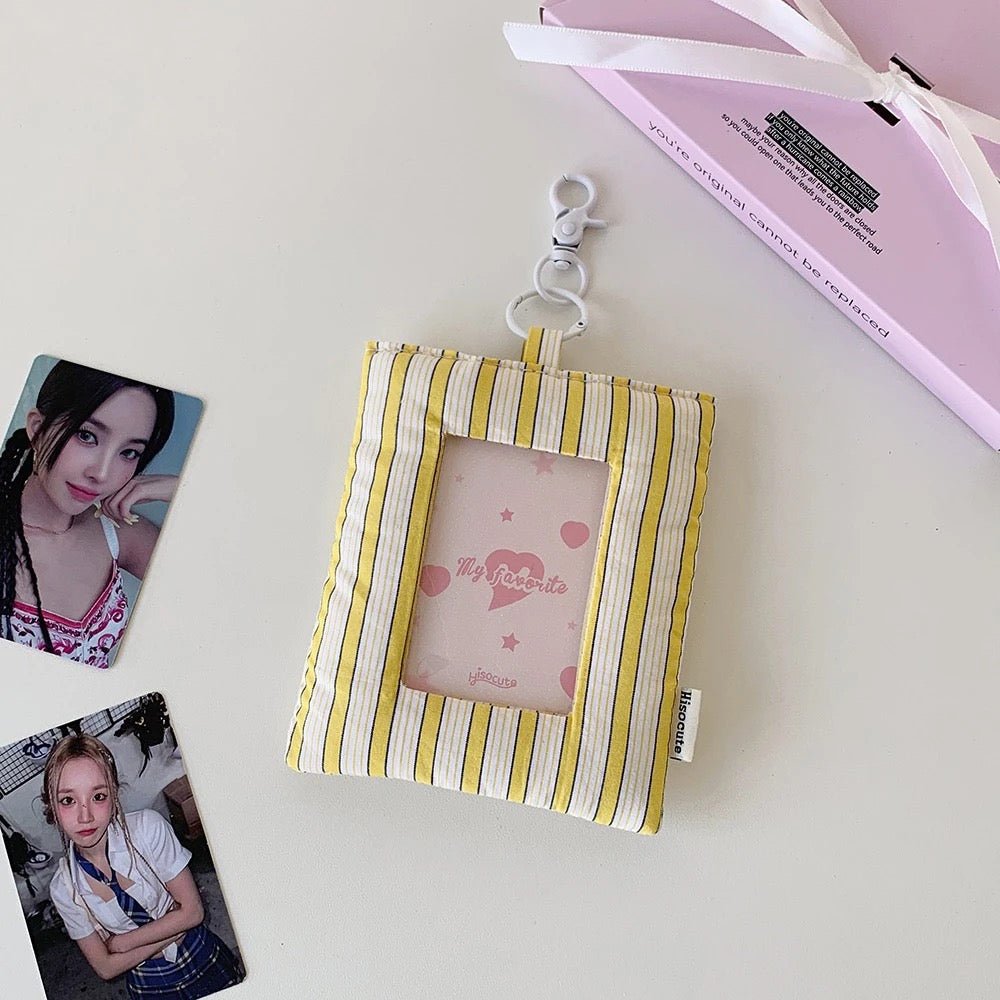 Heart Stripe Fabric Photocard Holder Keychain Kpop Card Display Bag - ArtGalleryZen