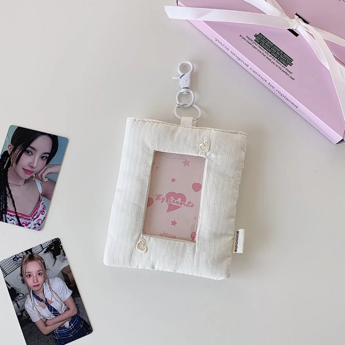Heart Stripe Fabric Photocard Holder Keychain Kpop Card Display Bag - ArtGalleryZen