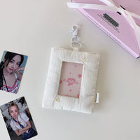 Thumbnail for Heart Stripe Fabric Photocard Holder Keychain Kpop Card Display Bag - ArtGalleryZen