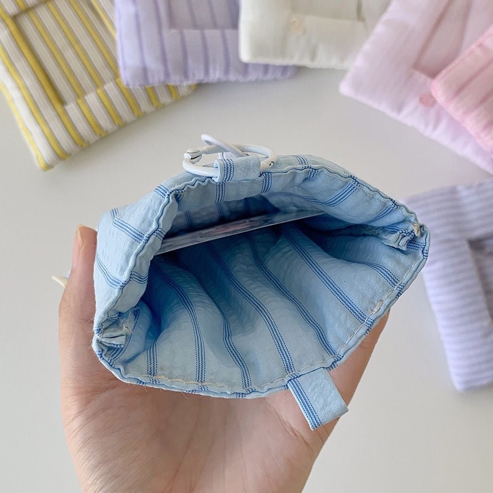 Heart Stripe Fabric Photocard Holder Keychain Kpop Card Display Bag - ArtGalleryZen