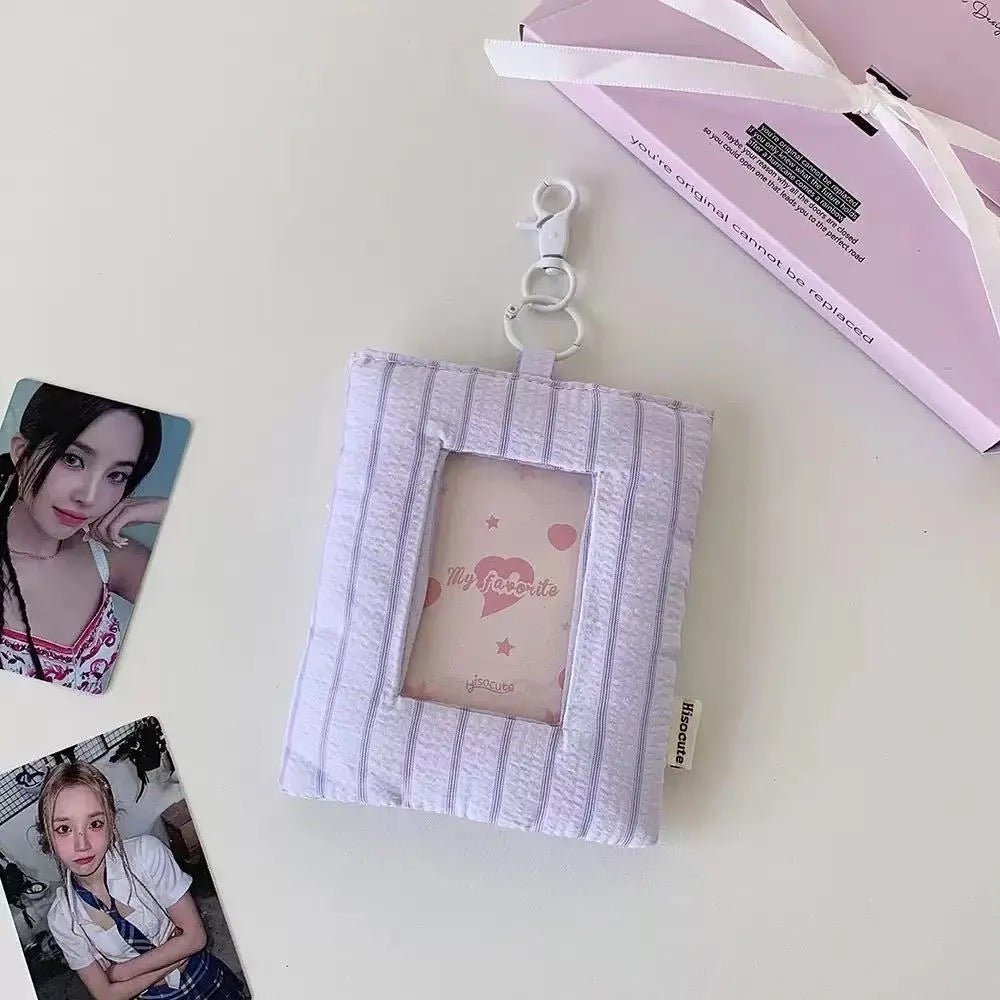Heart Stripe Fabric Photocard Holder Keychain Kpop Card Display Bag - ArtGalleryZen