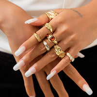 Thumbnail for Hip Hop 7pcs Crystal Inlaid Pleated Open Ring Set - ArtGalleryZen