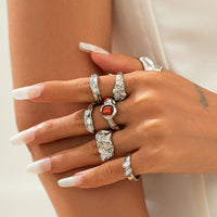 Thumbnail for Hip Hop 7pcs Crystal Inlaid Pleated Open Ring Set - ArtGalleryZen