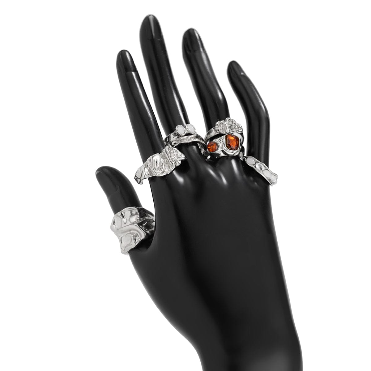 Hip Hop 7pcs Crystal Inlaid Pleated Open Ring Set - ArtGalleryZen