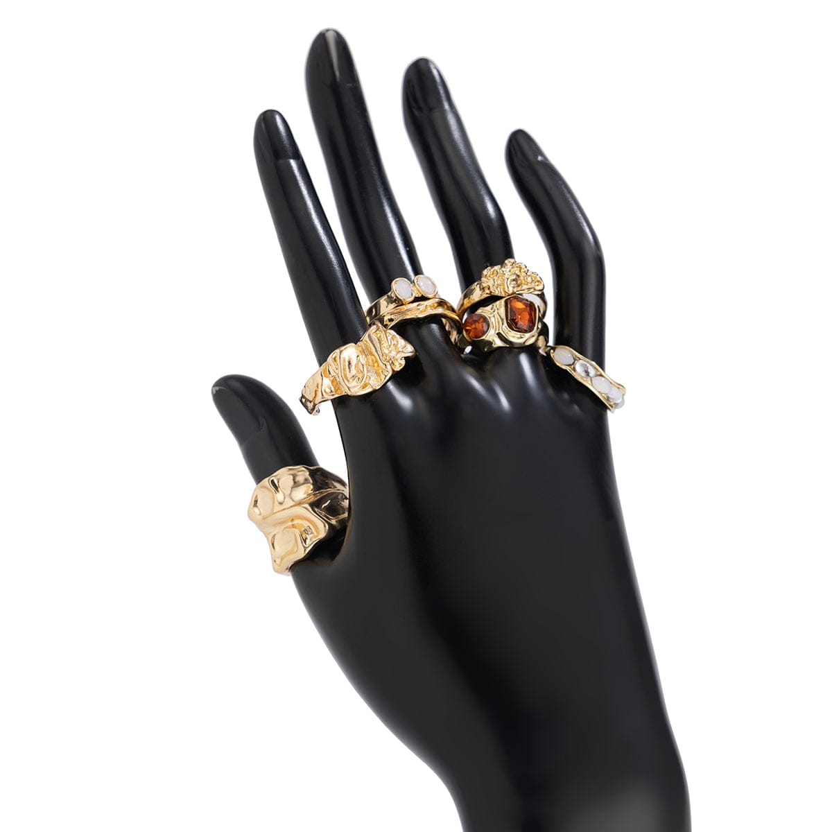 Hip Hop 7pcs Crystal Inlaid Pleated Open Ring Set