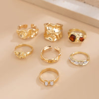 Thumbnail for Hip Hop 7pcs Crystal Inlaid Pleated Open Ring Set