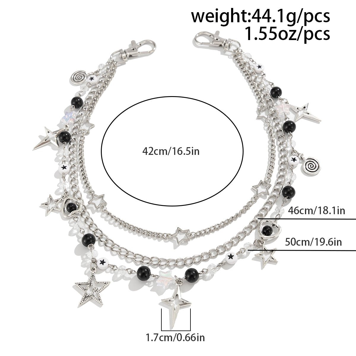 Hip Hop Layered Star Pendant Acrylic Bead Trouser Chain - ArtGalleryZen