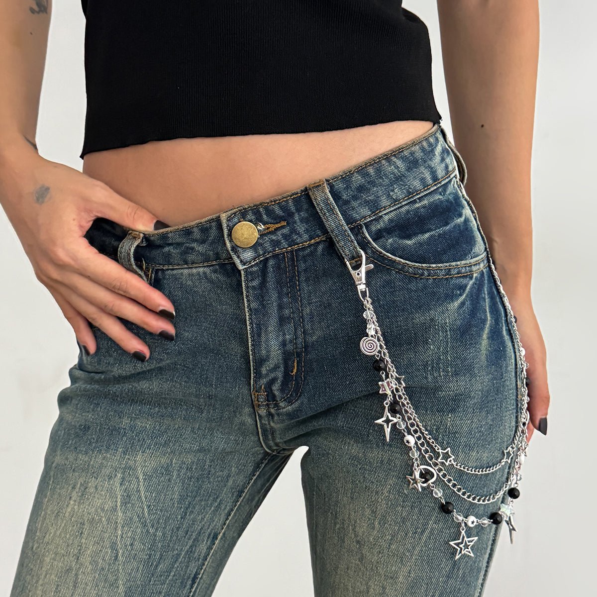 Hip Hop Layered Star Pendant Acrylic Bead Trouser Chain - ArtGalleryZen