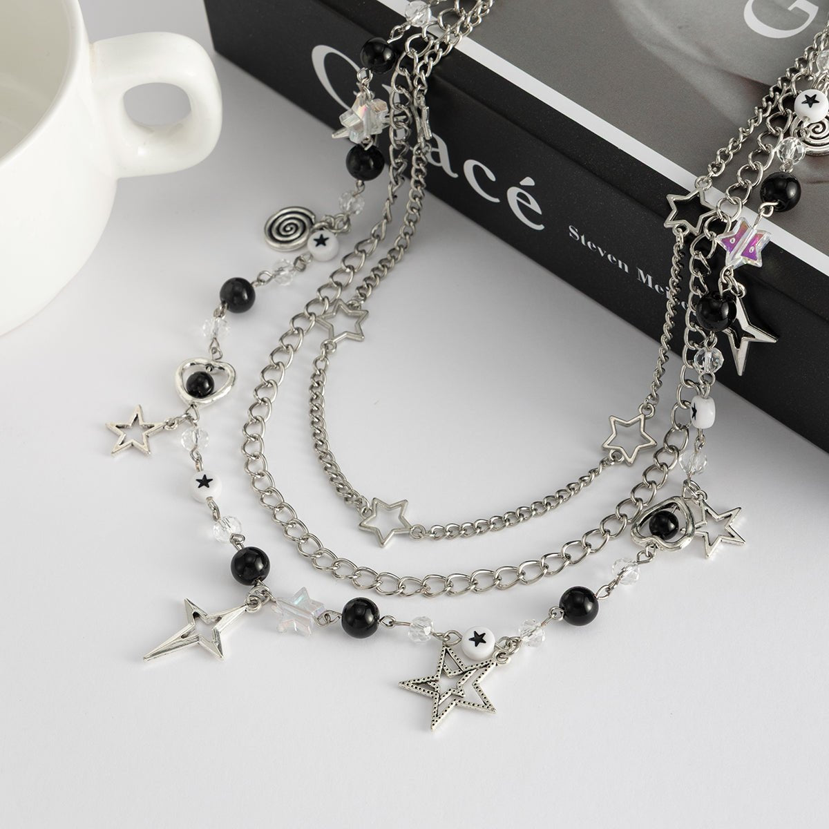 Hip Hop Layered Star Pendant Acrylic Bead Trouser Chain - ArtGalleryZen