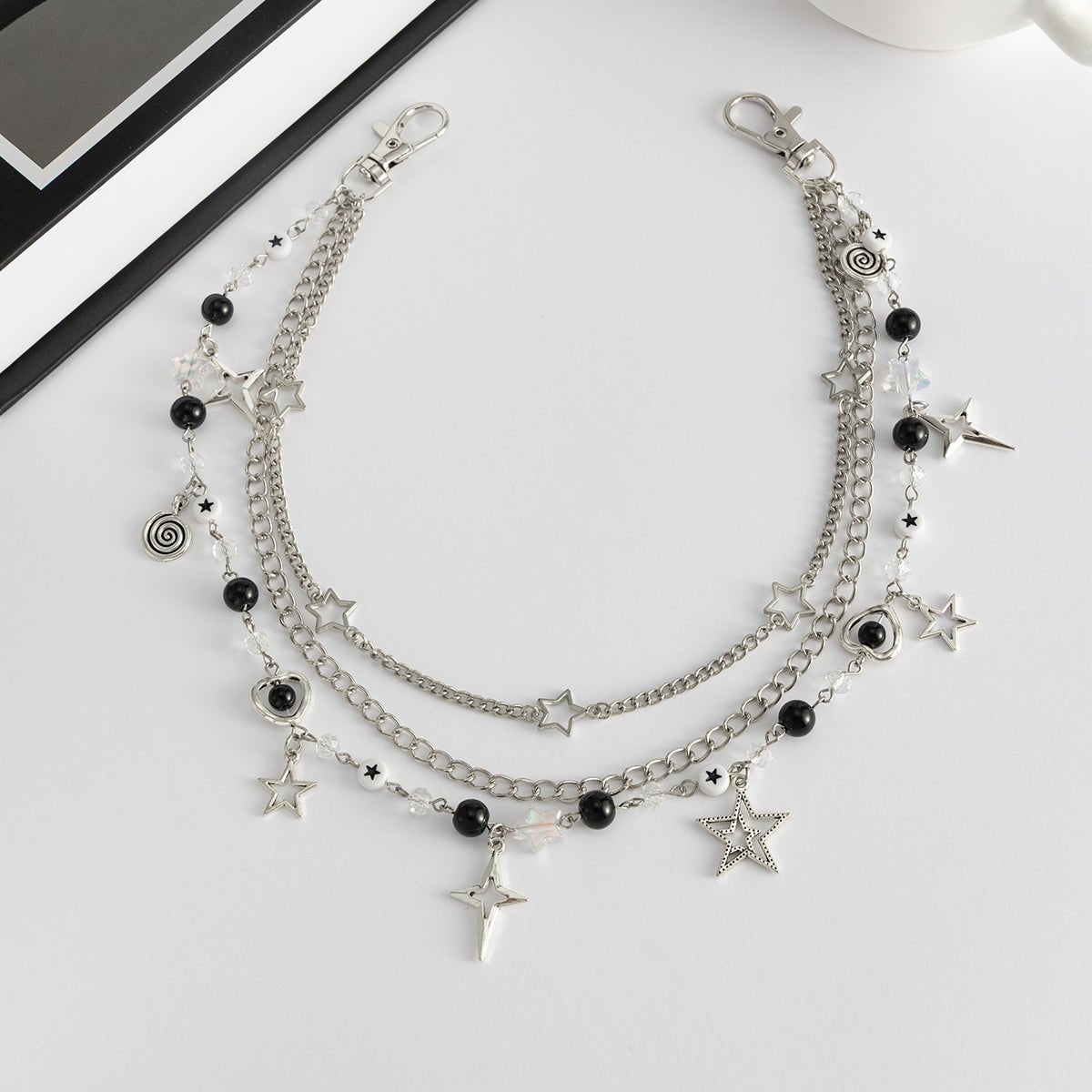 Hip Hop Layered Star Pendant Acrylic Bead Trouser Chain - ArtGalleryZen