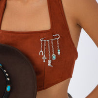Thumbnail for Hip Hop Turquoise Cowboy Hat Boot Cross Tassel Trouser Pin - ArtGalleryZen