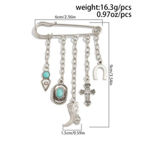Thumbnail for Hip Hop Turquoise Cowboy Hat Boot Cross Tassel Trouser Pin - ArtGalleryZen