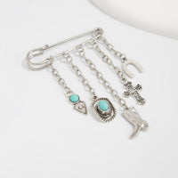 Thumbnail for Hip Hop Turquoise Cowboy Hat Boot Cross Tassel Trouser Pin - ArtGalleryZen