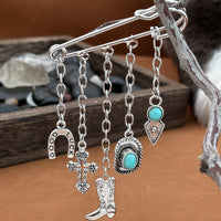 Thumbnail for Hip Hop Turquoise Cowboy Hat Boot Cross Tassel Trouser Pin - ArtGalleryZen