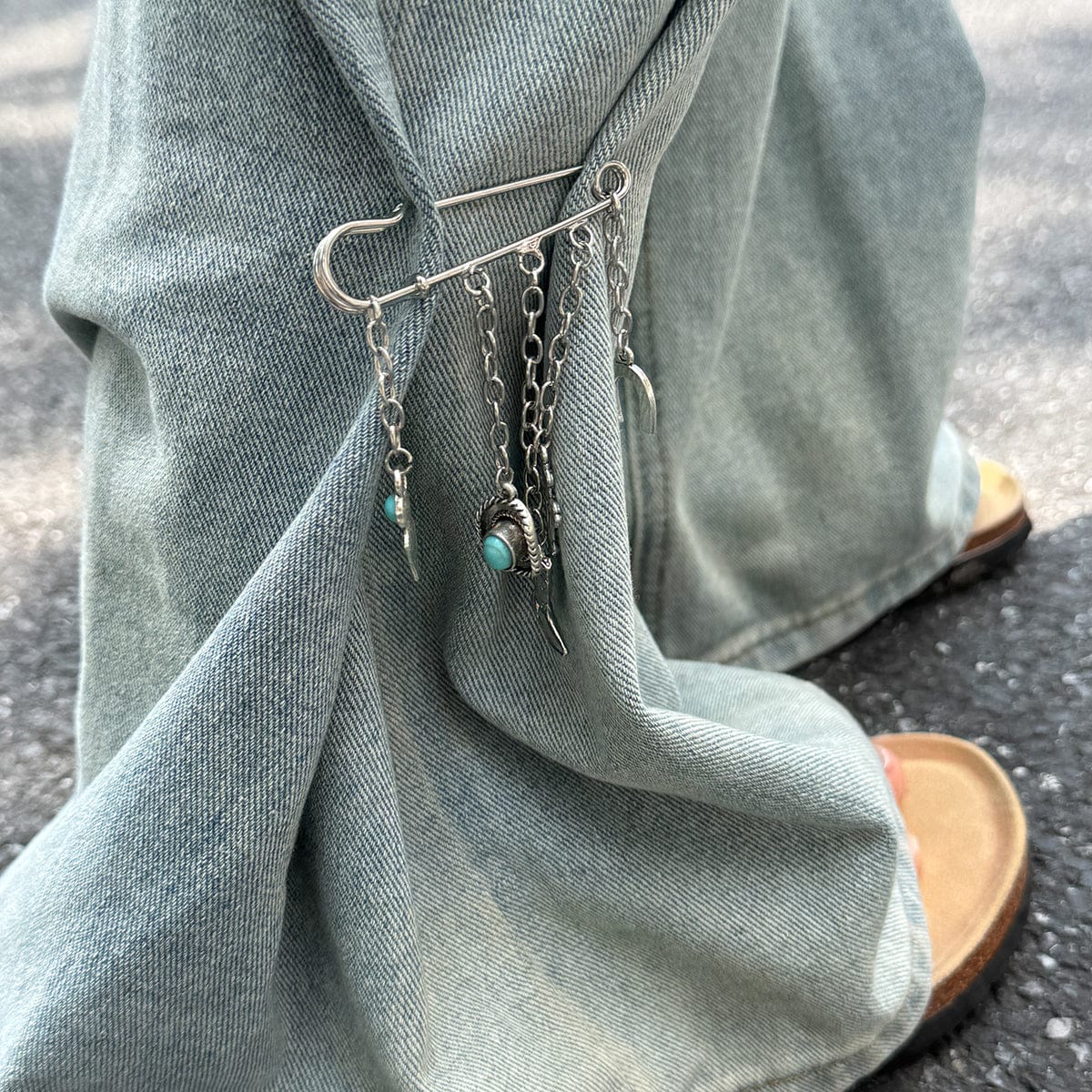 Hip Hop Turquoise Cowboy Hat Boot Cross Tassel Trouser Pin - ArtGalleryZen